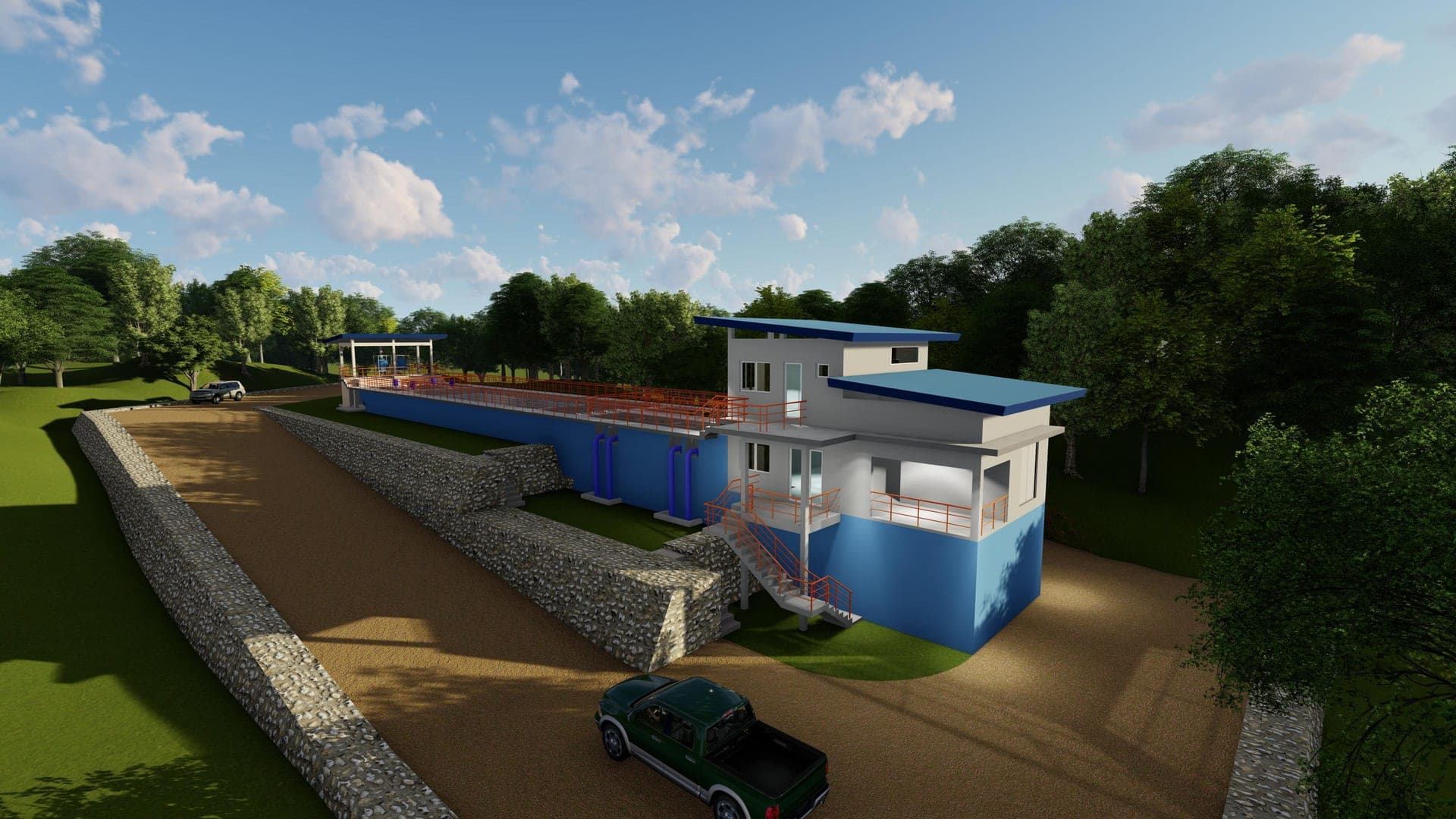 Aerial view of a 5-MLD JE Hydro water treatment facility.